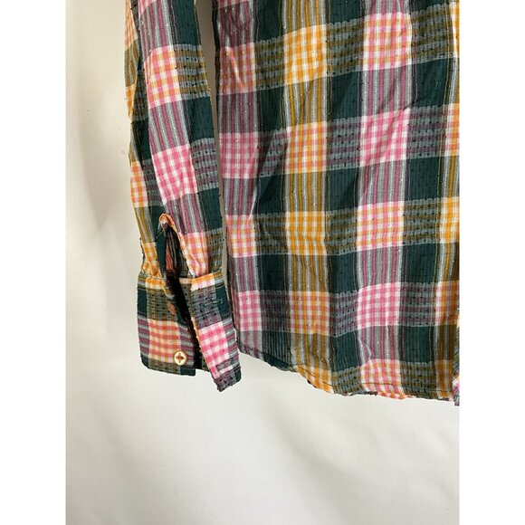 VTG 70s Cracker Barrel Rainbow Plaid Pointed Collar Button Shirt - Picture 4 of 8